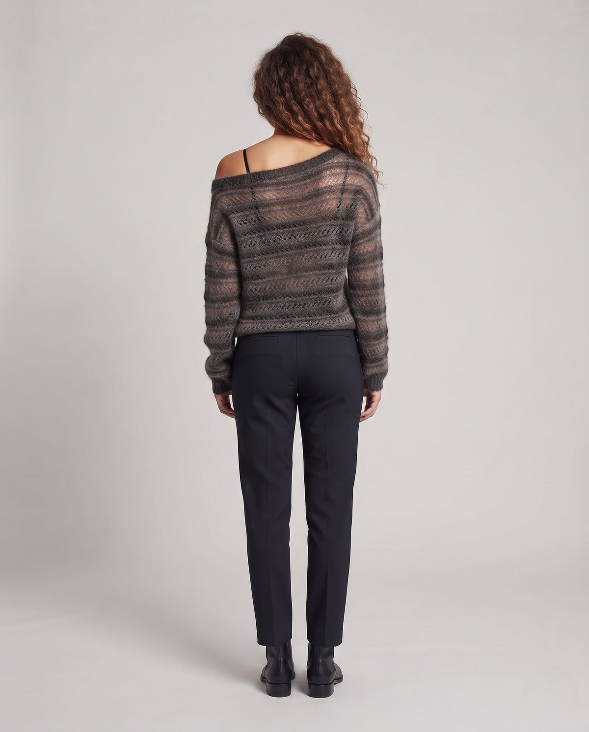 Women Casual Off-Shoulder Fluffy Sweater with Lace Stripes Fashion Glam