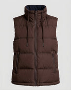 Women's quilted sleeveless thermal vest with high stand-up collar and adjustable hem