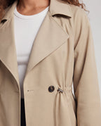 Women's Short Trench Coat with Drawstring Waist and Oversized Sleeves Fashion Glam