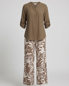 Women Palazzo Set Leaf Print Viscose Blouse