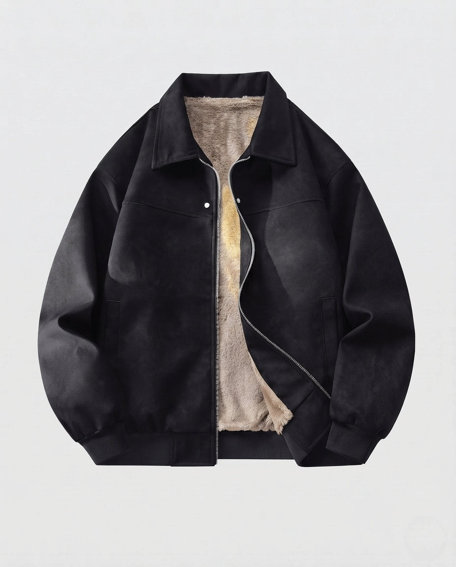 Herren Gefütterte Velourslederimitat-Bomberjacke mit Teddyfutter & Hemdkragen Fashion Glam