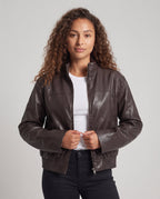 Ladies Oversized Faux Leather Blouson Jacket with Stand-up Collar and Elastic Hem