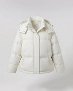Women's nan boxy padded short quilted anorak with ergonomic hood trim and extra large flap pockets
