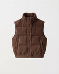 Women's short corduroy quilted vest with high shawl collar and press stud placket