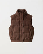 Women's short corduroy quilted vest with high shawl collar and press stud placket