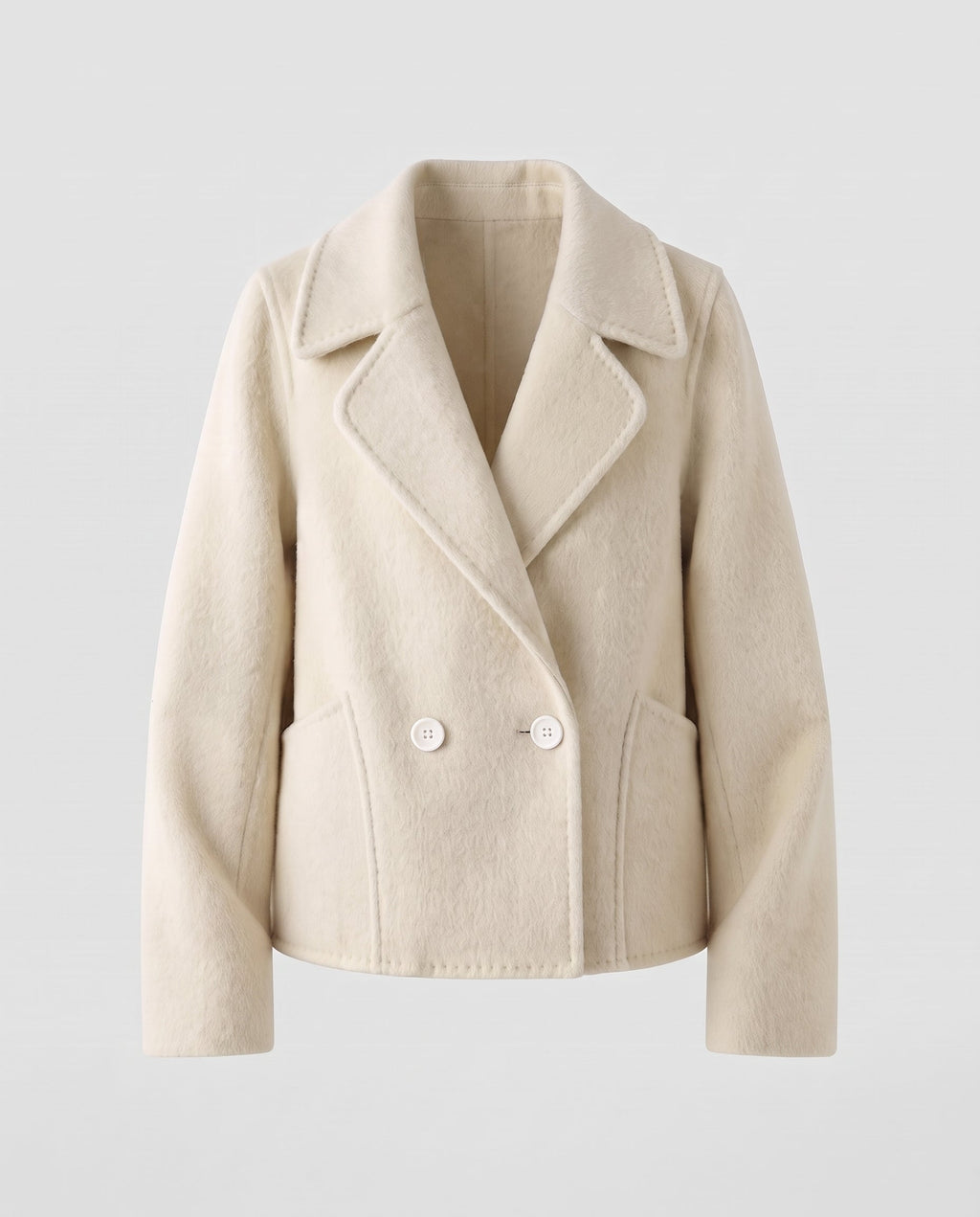 Women's boxy short coat made of fluffy wool-alpaca blend with wide lapels Fashion Glam