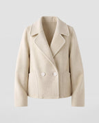 Women's boxy short coat made of fluffy wool-alpaca blend with wide lapels Fashion Glam