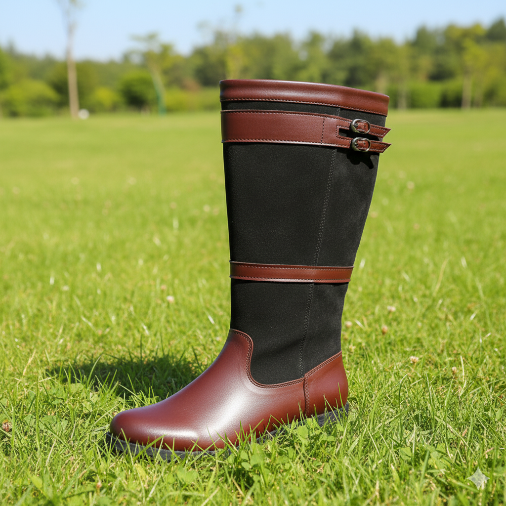 Fashion Glam | Outdoor boots with high shaft and buckles - leather rain boots for women