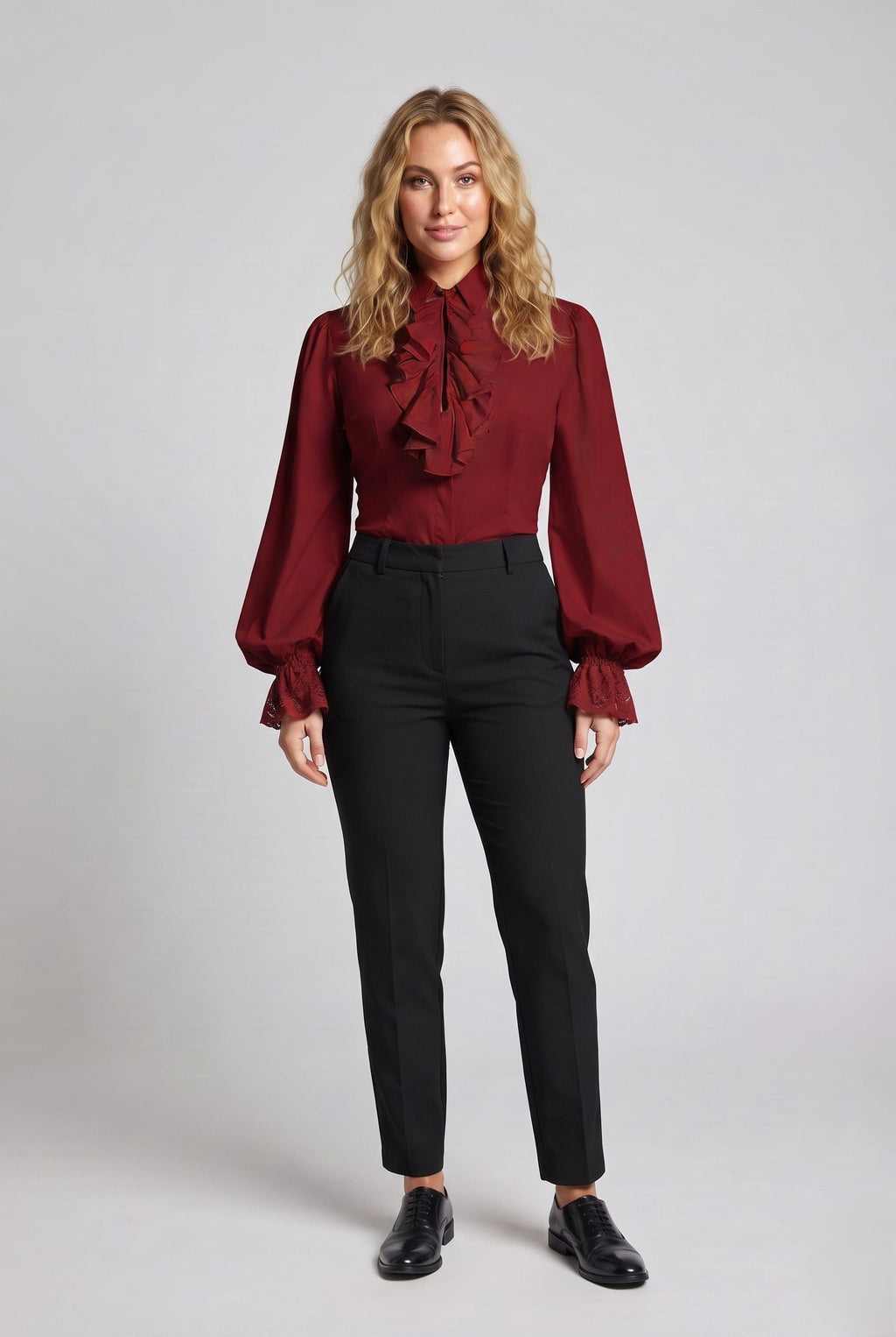 Women Ruffled Blouse with Elegant Collar Area Fashion Glam