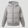 Ladies nan hybrid quilted jacket with padded front, knitted sleeves and hood