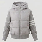 Ladies nan hybrid quilted jacket with padded front, knitted sleeves and hood