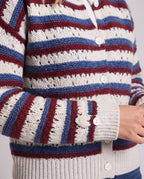 Women Striped Open Knit Cardigan with Button Closure and Ribbed Cuffs Fashion Glam