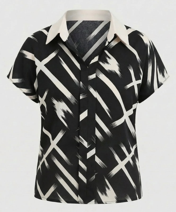 Women's Silk Imitation Blouse Shirt with Print