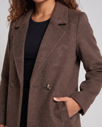 Women's double-breasted wool blend short coat with straight cut and lapel collar Fashion Glam