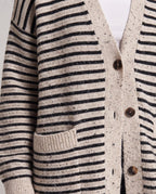 Women Longline Knit Cardigan with Horizontal Stripe Pattern and Patch Pockets Fashion Glam