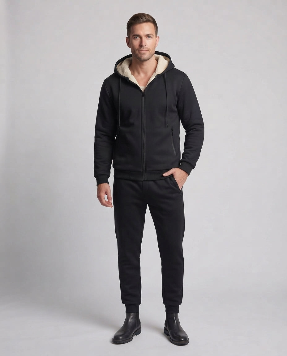 Herren Zweiteiliges Teddygefüttertes Freizeit-Trainingsset mit Kapuzenzipjacke & tapered Jogginghose Fashion Glam