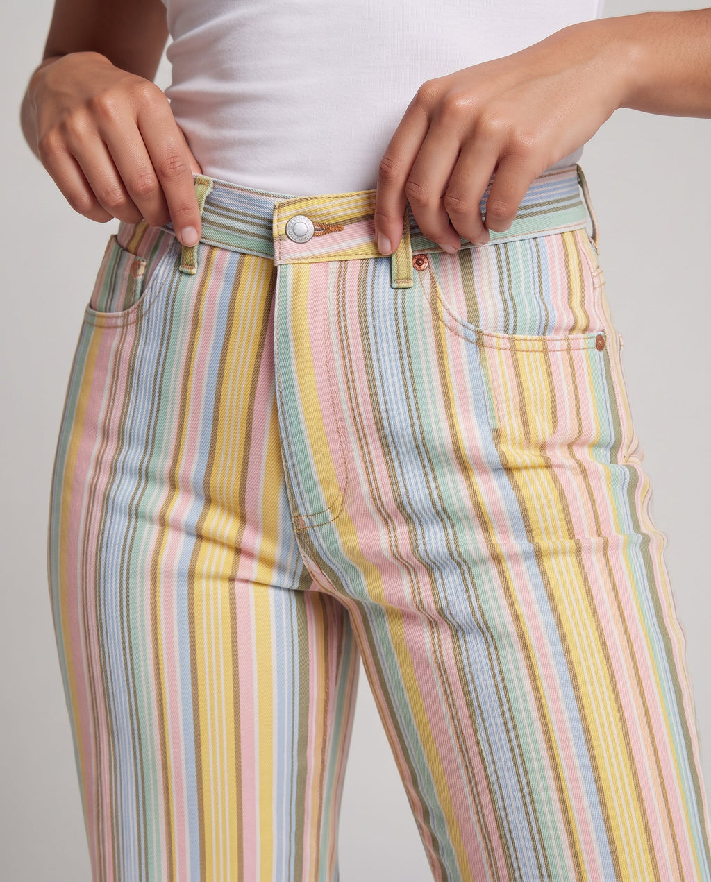 Women high-waisted, wide striped pants with straight leg Fashion Glam