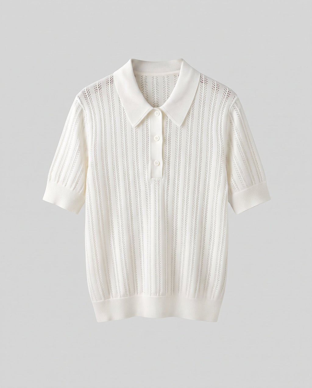 Women's fine ajour polo shirt made of lightweight fine knit with classic collar