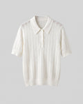 Women's fine ajour polo shirt made of lightweight fine knit with classic collar