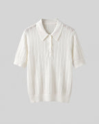 Women's fine ajour polo shirt made of lightweight fine knit with classic collar