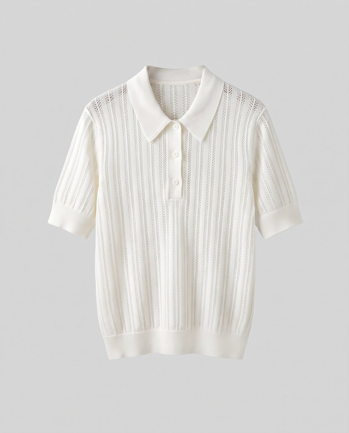 Women's fine ajour polo shirt made of lightweight fine knit with classic collar