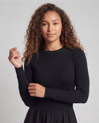 Women's Long Sleeve Maxi Dress with Fitted Ribbed Top and Gathered Waist Fashion Glam