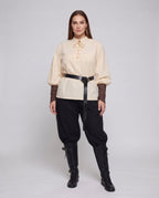 Women historical costume set with elegant laced blouse and wide pants Fashion Glam