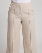 Women Linen Look Wide Palazzo Pants with High Waist and Crease Fashion Glam