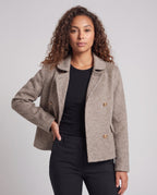 Women's Boxy Short Jacket with Double-Breasted Button Placket and Gold Decorative Buttons Fashion Glam