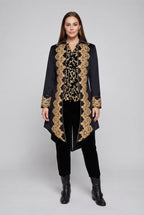 Women's elegant tailcoat with fine gold embroidery and asymmetrical hem Fashion Glam