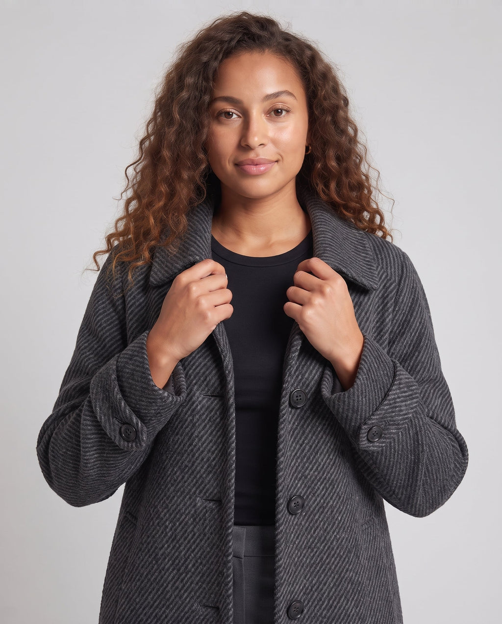 Women’s long Boucle coat with straight cut and shirt collar Fashion Glam