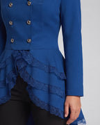 Women Elegant Ruffle Jacket with Deep V-Neck and Double Buttoned Front Fashion Glam