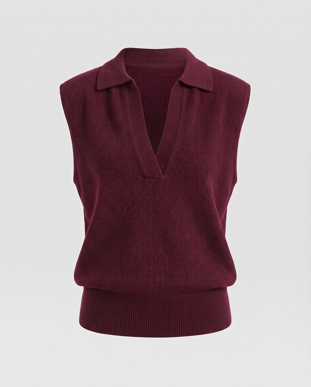 Women Sleeveless Wool Blend Sweater Vest with Polo Collar and Wide Ribbed Hem Fashion Glam