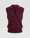 Women Sleeveless Wool Blend Sweater Vest with Polo Collar and Wide Ribbed Hem Fashion Glam