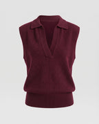 Women Sleeveless Wool Blend Sweater Vest with Polo Collar and Wide Ribbed Hem Fashion Glam