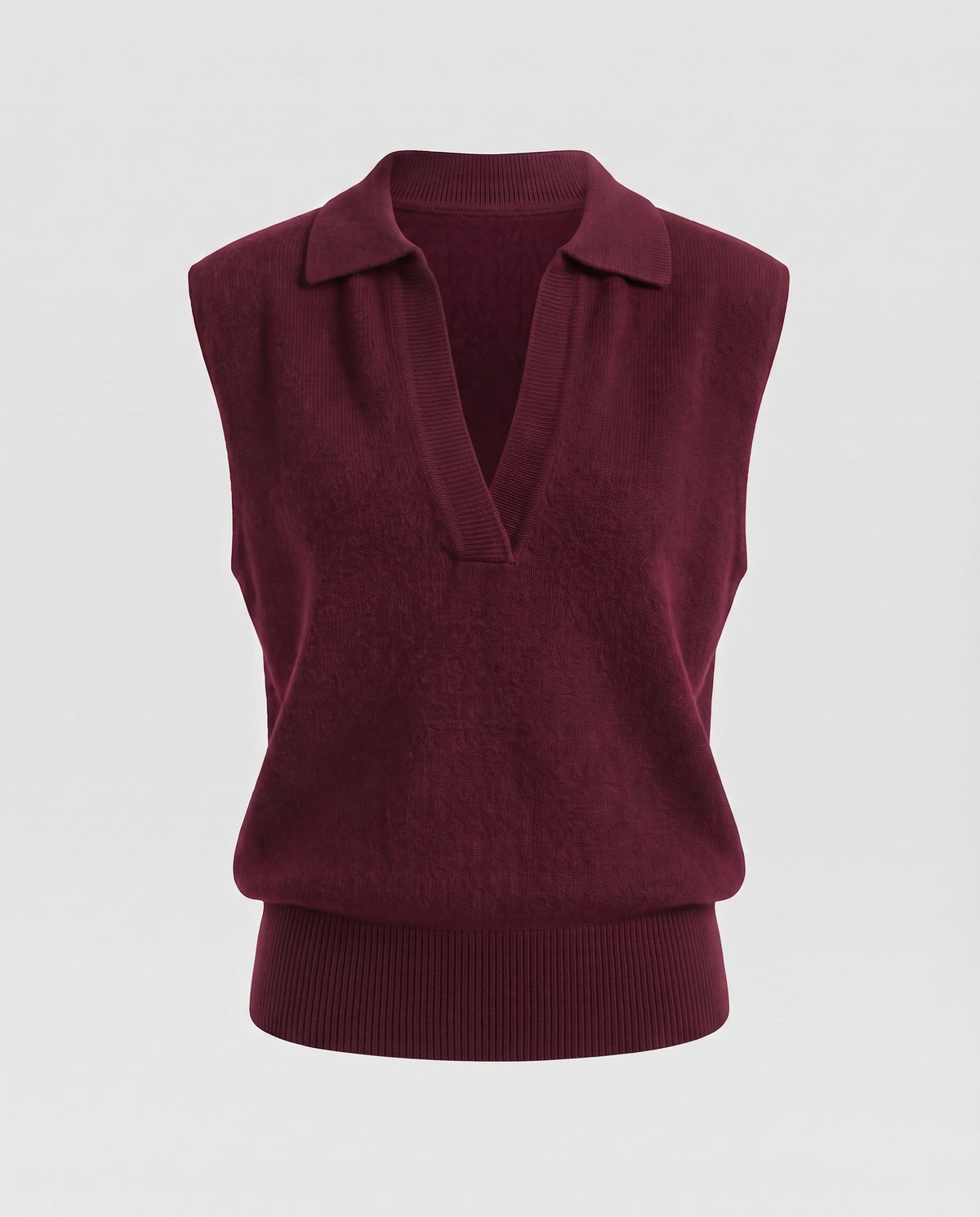 Women Sleeveless Wool Blend Sweater Vest with Polo Collar and Wide Ribbed Hem Fashion Glam