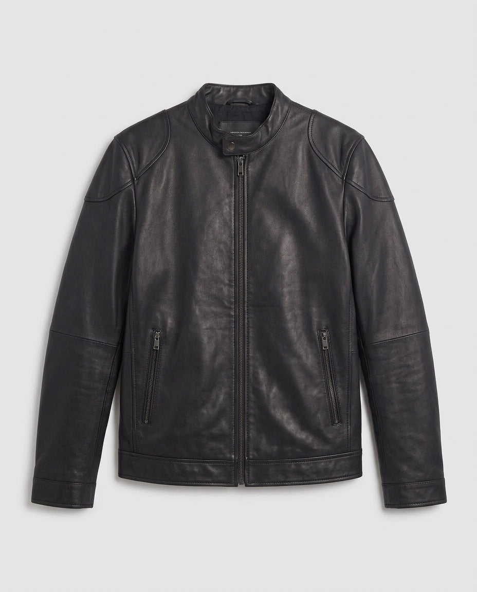 Men's Tailored Faux Leather Jacket in Biker Blouson Style with Stand Collar and Zipper Fashion Glam
