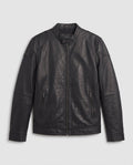 Men's Tailored Faux Leather Jacket in Biker Blouson Style with Stand Collar and Zipper Fashion Glam