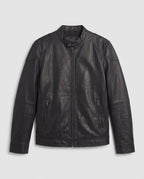 Men's Tailored Faux Leather Jacket in Biker Blouson Style with Stand Collar and Zipper Fashion Glam