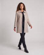 Ladies elegant mid-length wool blend coat with round neck collar and visible button placket Fashion Glam