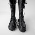Fashion Glam | High Boots Women Black with Lacing Track Sole