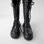 Fashion Glam | High Boots Women Black with Lacing Track Sole