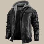 Fashion Glam | Premium high-quality leather jacket with hood for men