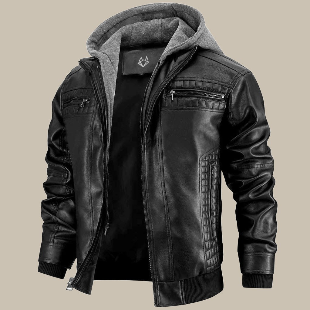 Fashion Glam | Premium high-quality leather jacket with hood for men