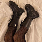 Fashion Glam | High Boots Women Black with Lacing Track Sole