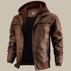 Fashion Glam | Premium high-quality leather jacket with hood for men