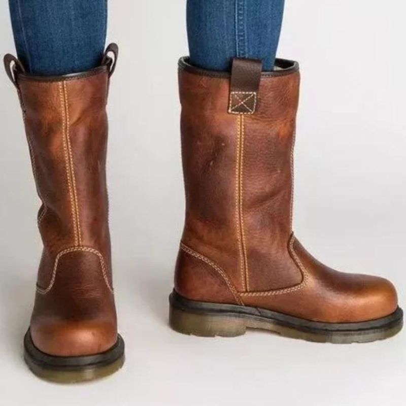 Leather boots - Brown, lined winter shoes for women Fashion Glam