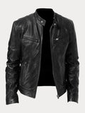 Fashion Glam | Slim Fit Leather Motorcycle Jacket with Zipper for Men