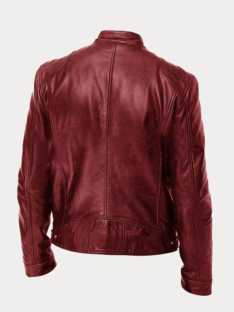 Fashion Glam | Slim Fit Leather Motorcycle Jacket with Zipper for Men