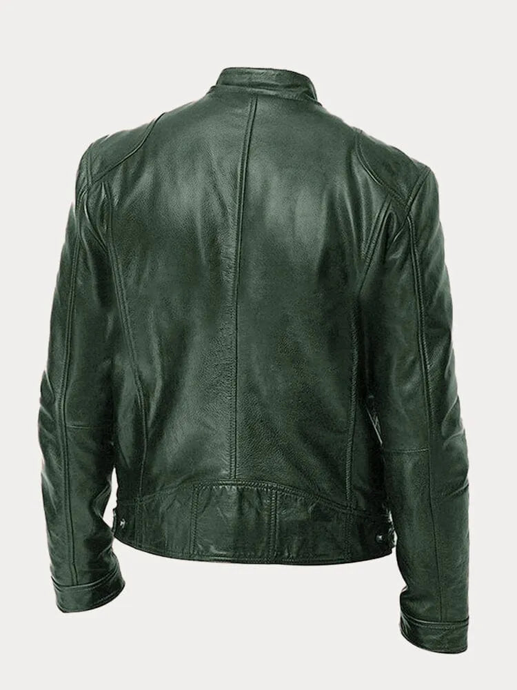 Fashion Glam | Slim Fit Leather Motorcycle Jacket with Zipper for Men
